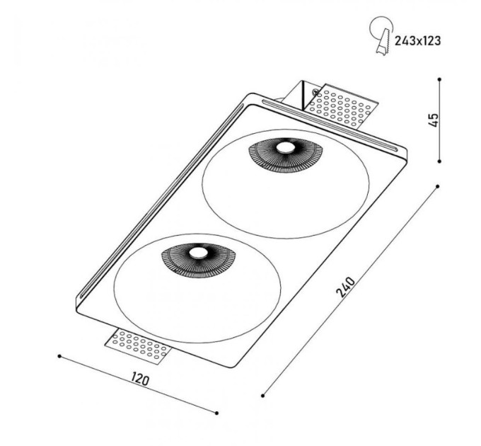 Світильник точковий врізний гіпсовий KLOODI KD-GIPS SQ120x240 H45