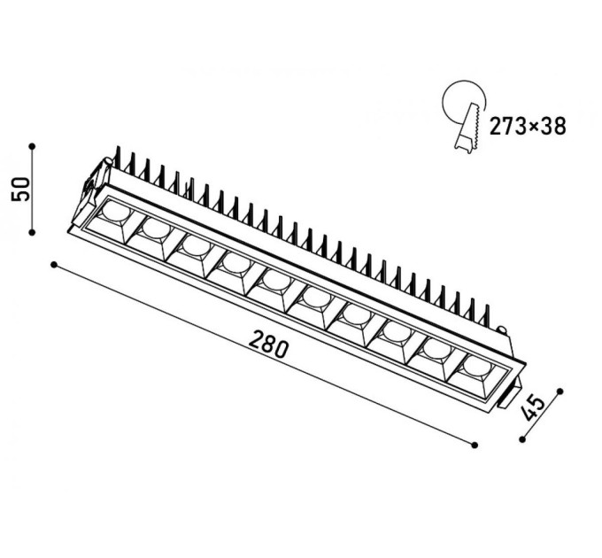 Світильник точковий врізний KLOODI KD-POINT 10X2 20W 3K BK
