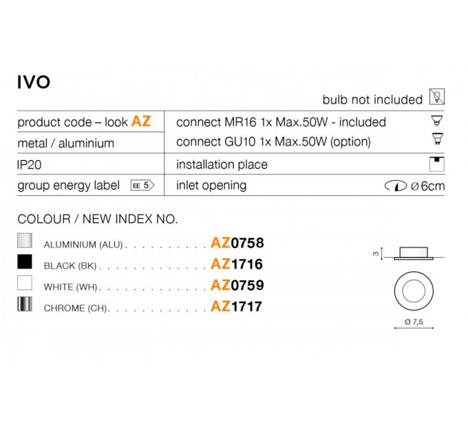 Точковий світильник Azzardo AZ0759 Ivo